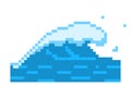 Ocean pixel foam wave icon. Crest of blue sea tsunami rushing Royalty Free Stock Photo