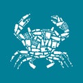 Ocean plastic pollution. Ecological poster Crab composed of white plastic waste bag, bottle on blue background. Plastic problem Royalty Free Stock Photo