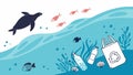 Ocean plastic pollution, environmental issue and marine conservation vector design Generative AI Royalty Free Stock Photo