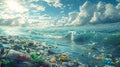 Ocean polluted with plastic waste, environmental crisis concept