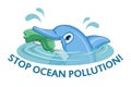 Ocean pollution concept. Dolphin asks stop the pollution of the ocean. Royalty Free Stock Photo