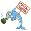 Ocean pollution concept. Dolphin asks stop the pollution of the ocean.