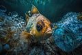 Ocean pollution concept. Fish under water in sea and plastic waste. Problem in environmental system. Created with Royalty Free Stock Photo