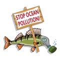 Ocean pollution concept. Sea fish asks stop the pollution of the ocean.