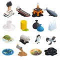 Ocean Pollution Isometric Icons