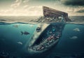 Ocean pollution marine debris whale eating garbage
