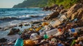 Ocean pollution. Plastic bottles and other trash on sea beach. Ecological concept. earth day Royalty Free Stock Photo