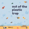 Ocean pollution plastic litter vector illustration.