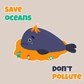 Eco poster Stop pollution with sad whale
