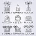 ocean resort summer surfing bundle logo vector illustration design resort hawaii logo Royalty Free Stock Photo