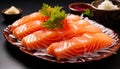 Ocean\'s Finest: Closeup of Salmon Sashimi Isolated on Black Background