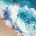 Ocean\'s Fury: Aerial Perspective of a Majestic Freak Wave Crashing onto a Tropical Beach Royalty Free Stock Photo