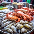 Ocean's Harvest: A Colorful Array of Fresh Seafood in the Market Royalty Free Stock Photo