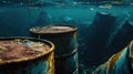 Ocean's sorrow, toxic barrels rest as reminders of our ecological sins.
