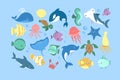 Ocean and sea animal set. Collection of aquatic creature Royalty Free Stock Photo