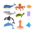 Ocean and sea animal set. Collection of aquatic creature Royalty Free Stock Photo