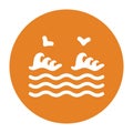 Ocean, sea, ship, waves icon. orange color vector isolated on a white background