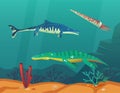 Ocean or sea with underwater dinosaurs or dino Royalty Free Stock Photo