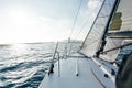 Ocean or sea view from deck of sailboat Royalty Free Stock Photo