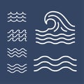 Ocean, sea waves flat simple lines, icons