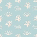 Ocean seamless pattern with corals, waves, seaweed Royalty Free Stock Photo