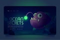 Ocean secrets banner with angler fish on bottom Royalty Free Stock Photo