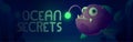 Ocean secrets cartoon banner, scary angler fish Royalty Free Stock Photo