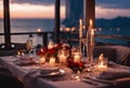 ocean setup food couple restaurant candlelight romantic nner decoration glasses wine view beautiful table Luxury Champaign