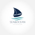 Ocean Ship or Sea Boat - logo concept. Small yacht on the sea waves, logo template
