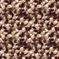 Ocean shore with colored sea stones. Sea pebble seamless pattern of different shapes.