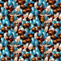 Ocean shore with colored sea stones. Sea pebble seamless pattern of different shapes