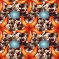 Ocean shore with colored sea stones. Sea pebble with shells and sea star seamless pattern of different shapes. Royalty Free Stock Photo