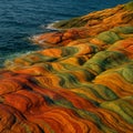 Ocean Shore with Colorful Wave-like Rock Formations AI-GENERATED Royalty Free Stock Photo
