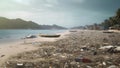Ocean shore after tsunami. Natural disaster. Generative AI Royalty Free Stock Photo
