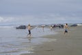 Young people were playing on Ocean Shores Royalty Free Stock Photo