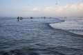 OCEAN SHORES, WA/USA Ã¢â¬â NOVEMBER 24, 2019: Copalis Beach, people out digging for razor clams at low tide in late afternoon. Royalty Free Stock Photo