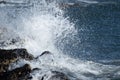 Ocean spray as waves splash against rocks on the shore Royalty Free Stock Photo