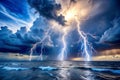 Ocean Storm with Lightning Strike Royalty Free Stock Photo