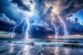 Ocean Storm with Lightning Strike Royalty Free Stock Photo