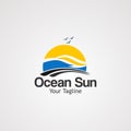 Ocean sun logo vector, icon, element, and template for company Royalty Free Stock Photo