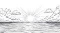 Sunrise Over Ocean Horizon, Sketchy Clouds, Sun Rays Bursting Royalty Free Stock Photo