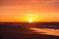 Ocean sunset on the beach and the Pacific Ocean in Mancora, Peru Royalty Free Stock Photo