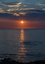 Ocean sunset dark sky horizon clouds bloody sun