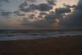 Ocean sunset evening beach with cloudy sky, Sri Lanka Royalty Free Stock Photo