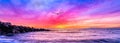 Ocean Sunset Inspirational Landscape Birds Flying Banner Image Royalty Free Stock Photo