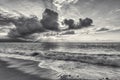 Ocean Sunset Nature Sun Rays Breaking Through Clouds Black And White Royalty Free Stock Photo