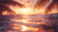 Ocean Sunset Palm Trees Royalty Free Stock Photo