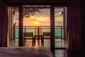 Ocean Sunset View From Bedroom Balcony For Travel Concept