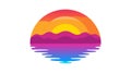 Ocean Sunset with Waves Vector Illustration, Gradient Hues, vector design Generative AI Royalty Free Stock Photo