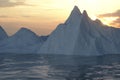 Ocean and sunshine coming from the side of iceberg, 3d rendering
